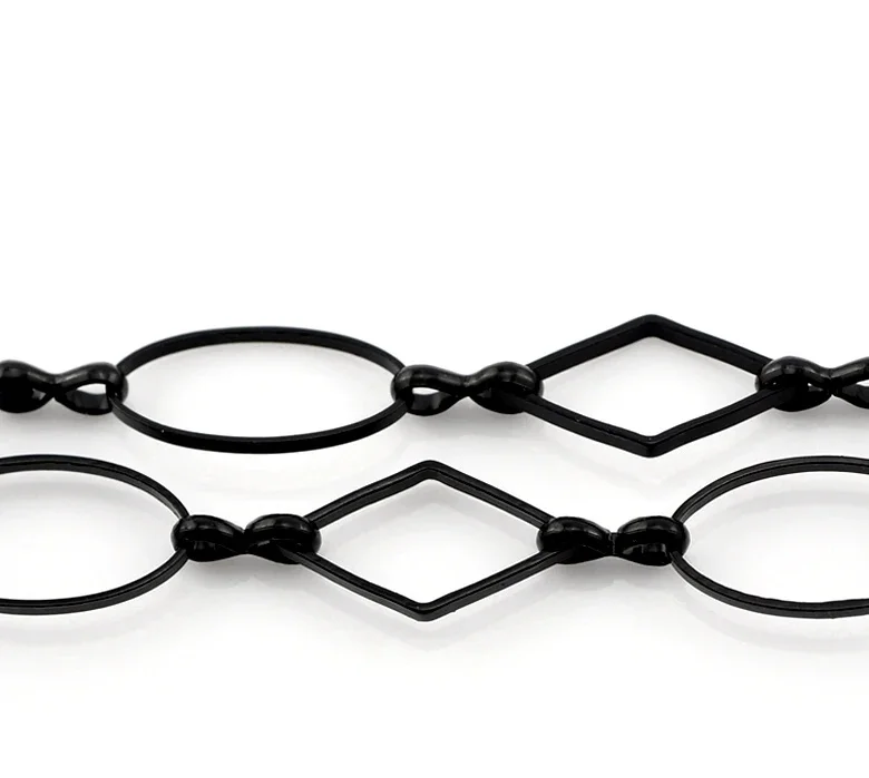 Piękny 1PC czarny owalny i romb Link Chain 16x9mm 16x8mm,1M(39 3/8 ") długi (B21725) — zdjęcie 2