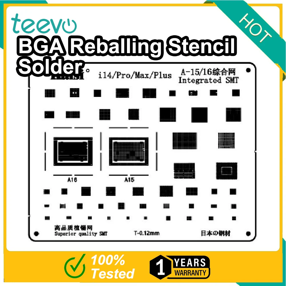 Teevo Kaisi 0.12mm BGA Reballing Stencil Solder Template for iPhone IC CPU (A-16)  i14/PLUS/PRO/PROMAX