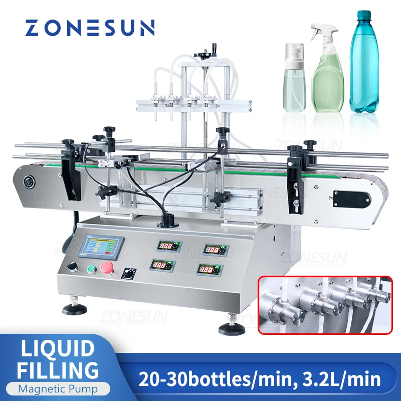 ZONESUN ZS-DTMP4C Automatic Magentic Pump Water Juice Essential Oil Lotion Liquid Bottle Filling Machine