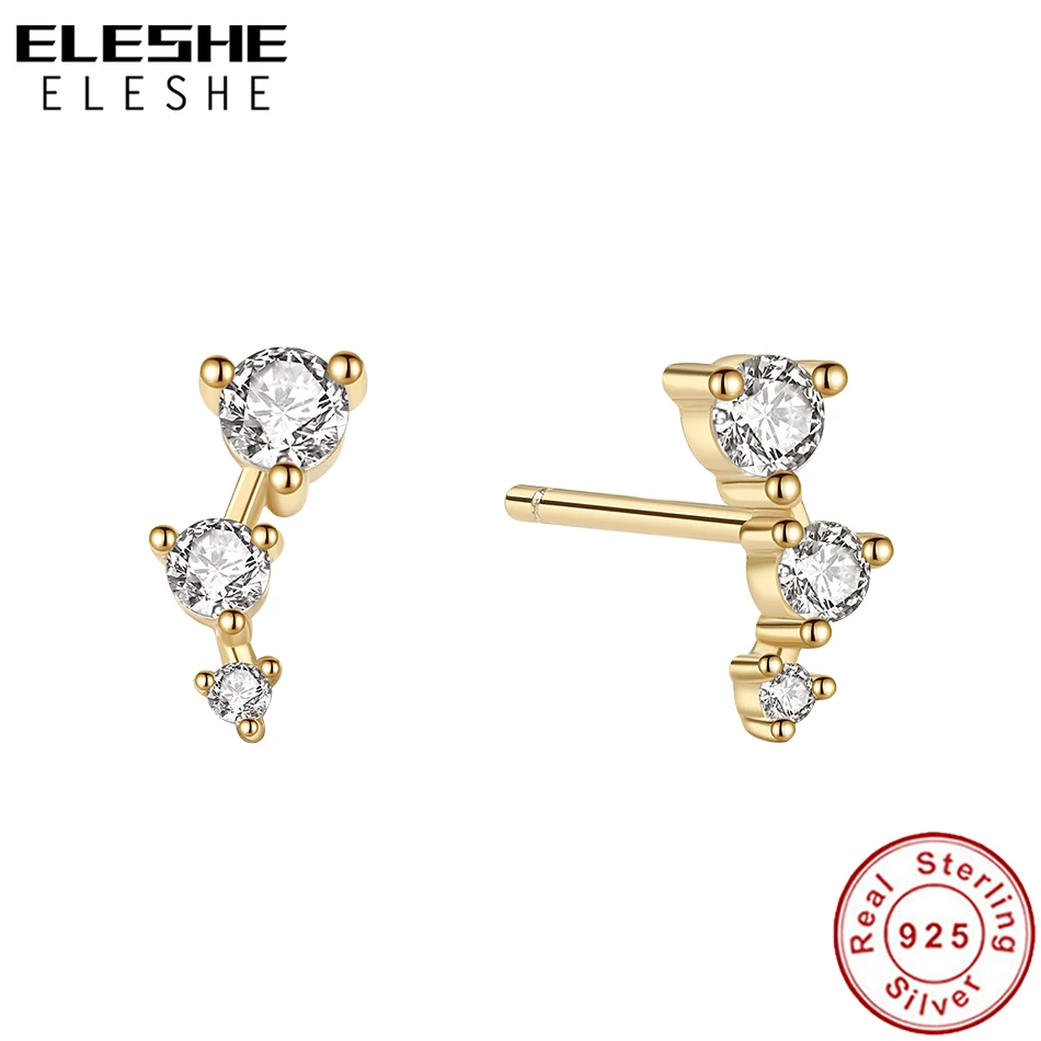 ELESHE 925 Sterling Silver Shiny Zircon Cute Stud Earrings for Women 18K Gold Plated Classic Earrings Teen Girls Jewelry