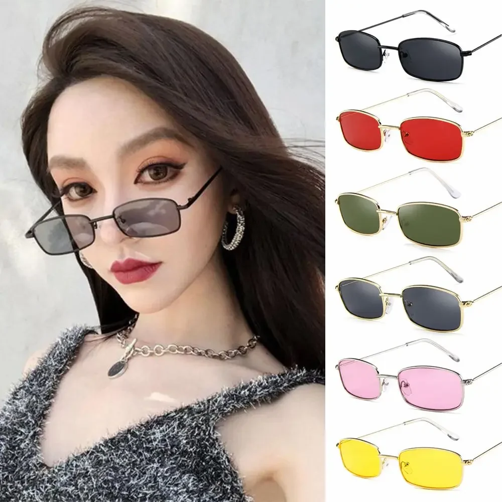 AliExpress Unisex Small Retro Shades Rectangle Sunglasses Colorful UV400 Metal Frame Clear Lens Sun Glasses Eyewear for Men Women Goggles