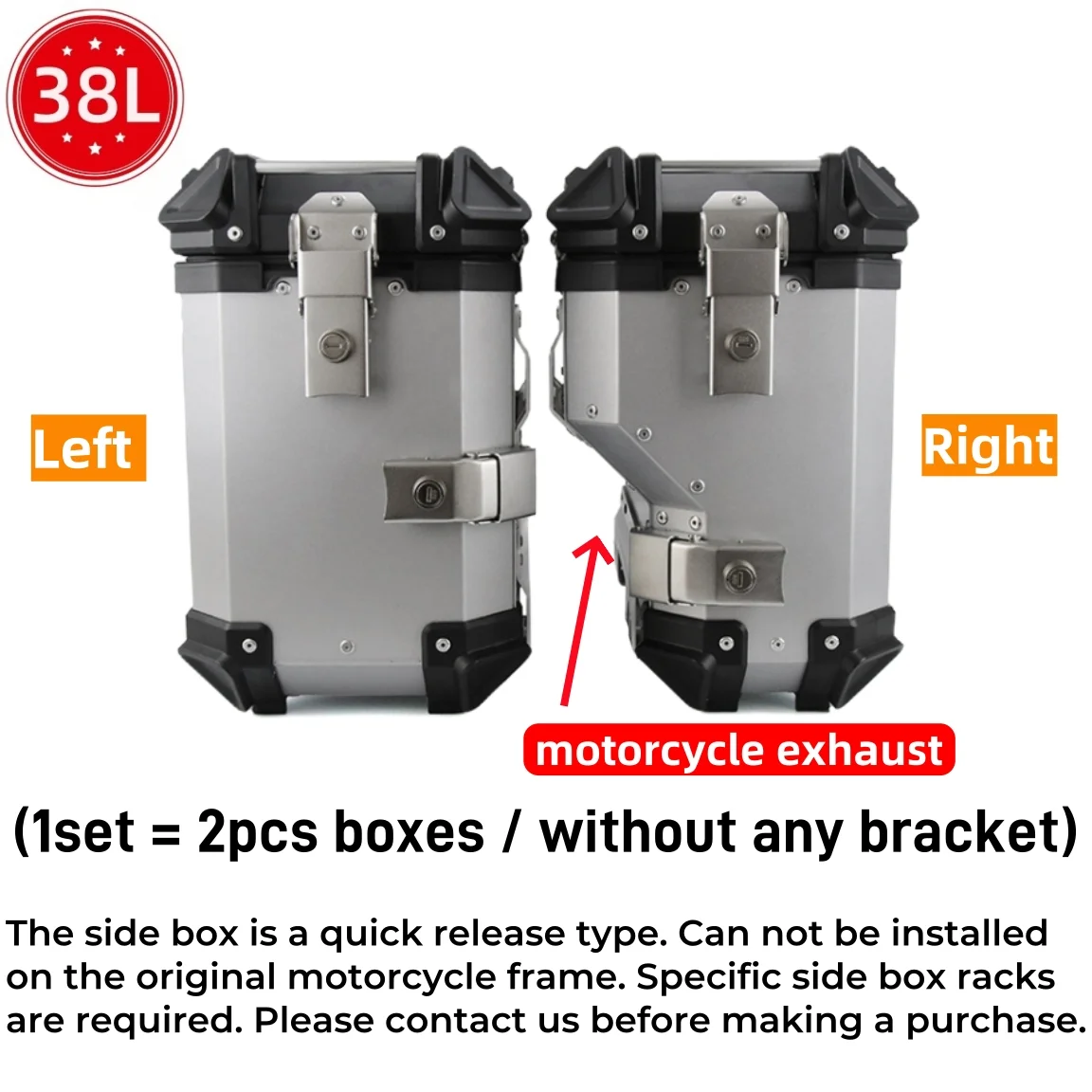 38L Motorcycle Side Box Quick-lock Aluminium Moto Bagagekoffer Zadeltassen Toolbox Fit SW-MOTECH Beugel, niet Fit Originele Rack