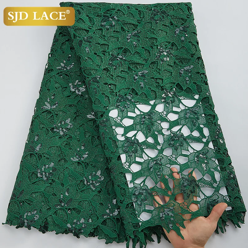 SJD LACE African Guipure Lace Fabric with Sequins 2024 High Quality Nigerian French Cord Lace Fabric for Wedding Dress Sew A2928