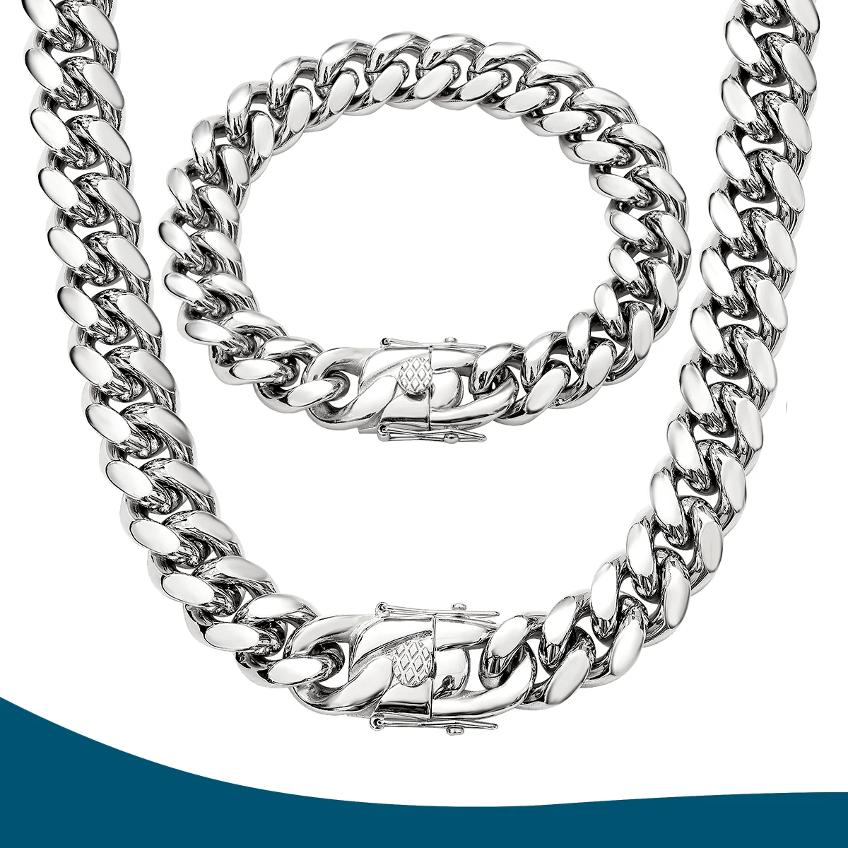 

14mm Stainless Steel Silvery Cuban Link Chain, Hip Hop Heavy Cut Curb Necklace For Men Size Option