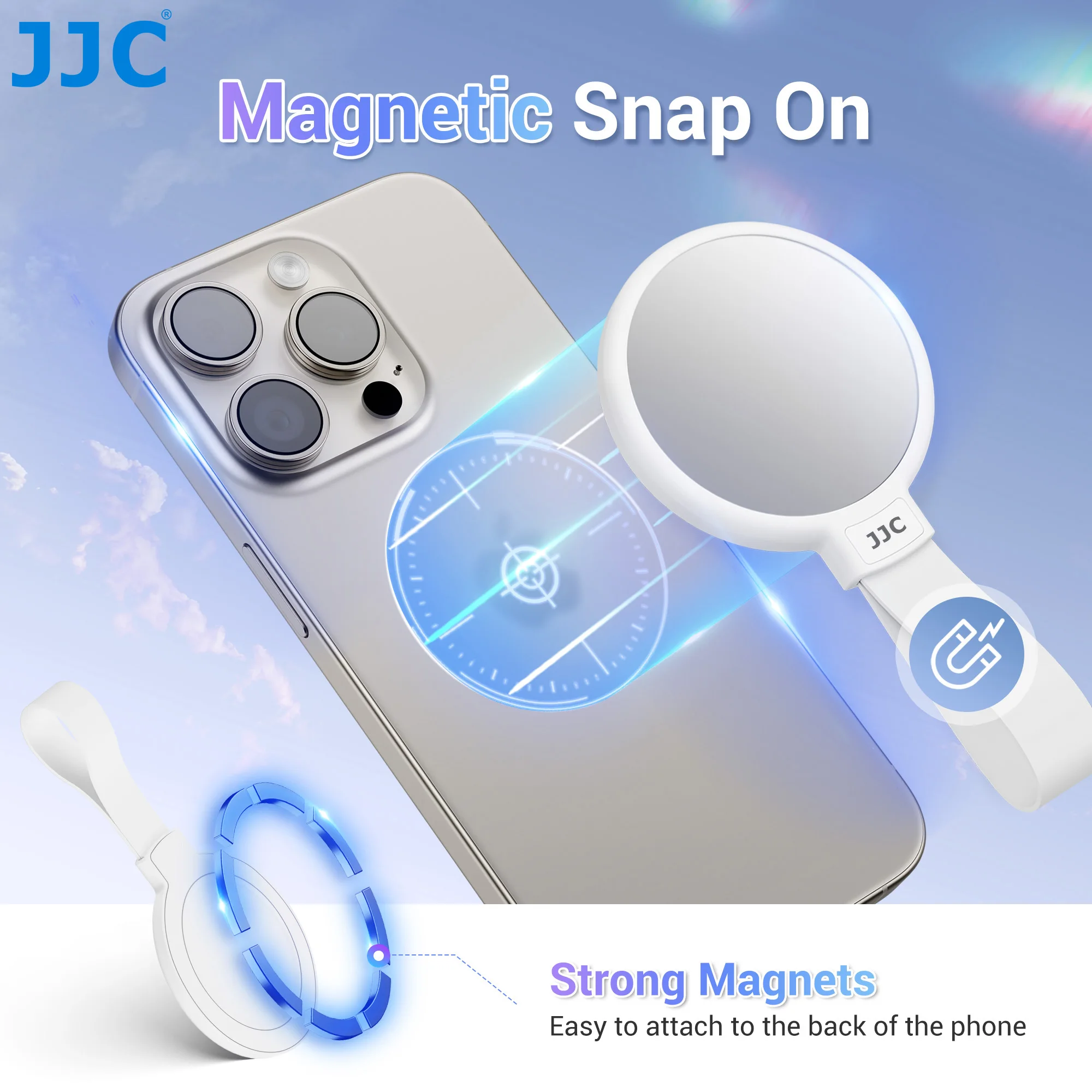 

JJC Magnetic Makeup Mirror for Samsung iPhone 16 15 14 13 12 Pro Max With Silicone Ring True Reflection For Makeup Selfie Vlog