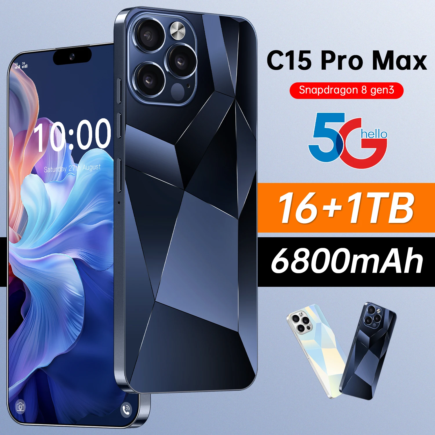 Original C15 Pro Max Mobile Phone Global Version cellphone 7.3inch 16GB+1TB smart phones Android13 4G/5G Celular Dual SIM Card