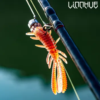LINNHUE 플로팅 소프트 새우 낚시 미끼 NED Rig Wobblers 새우 수영 루어 지그 소금 실리콘 Swimbait with Fish Attractant