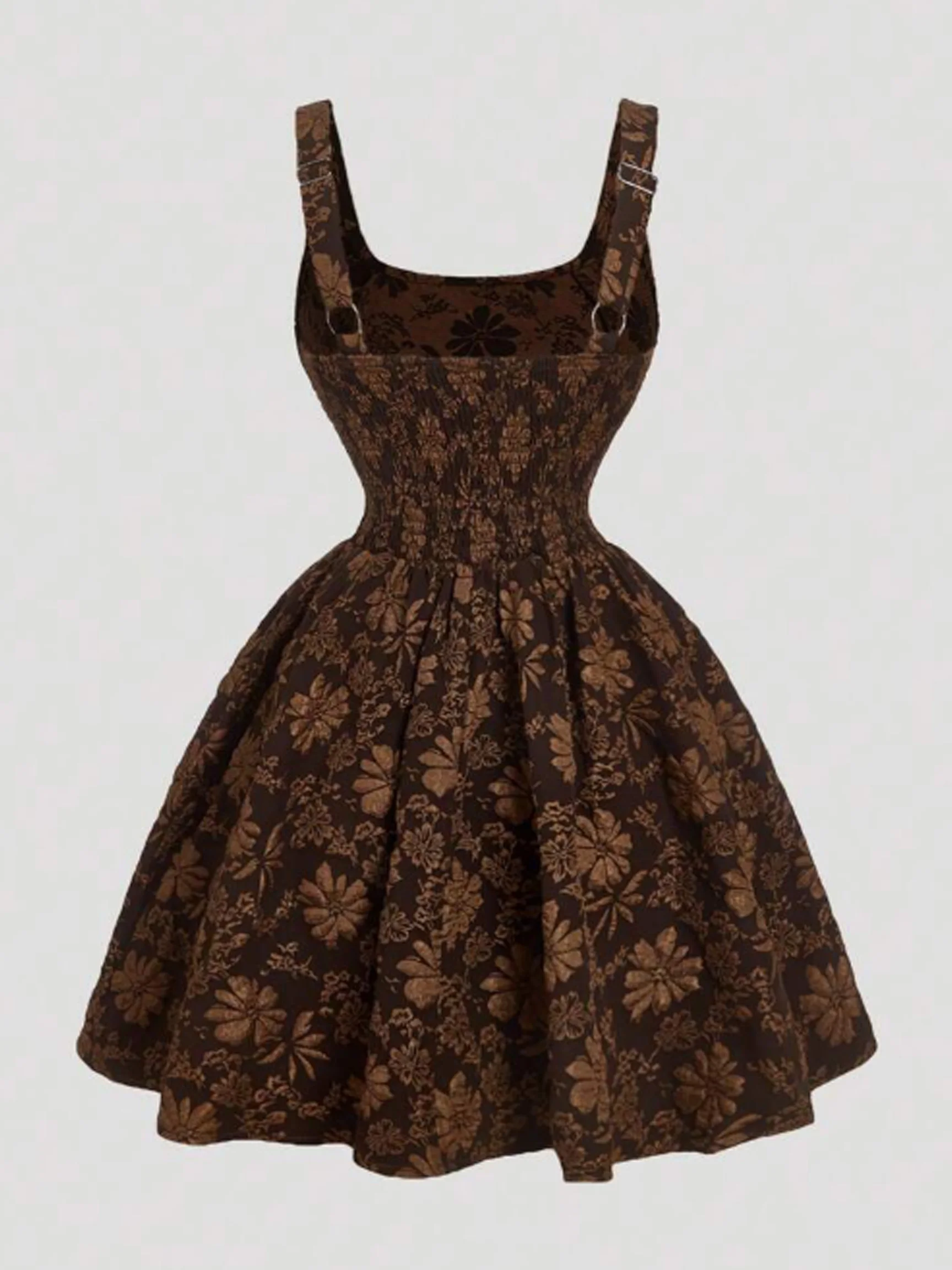 Women's Vintage Palace Style Jacquard Brown Dress, Summer Casual Party Dress Bridesmaid Bridal Shower Outfit Back To School Wear