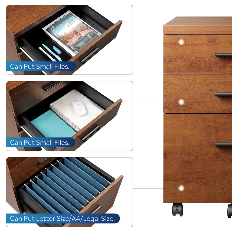 خزانة ملفات خشبية ذات 3 أدراج من GALAXHERO، خزانة ملفات تحت المكتب لحامل طابعة المكتب المنزلي مع عجلات #5