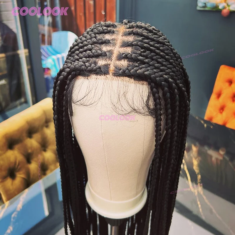 Peluca con trenzas en caja de 36 ", pelucas trenzadas sintéticas para mujeres, trenzas Cornrow, caja de peluca, pelucas trenzadas
