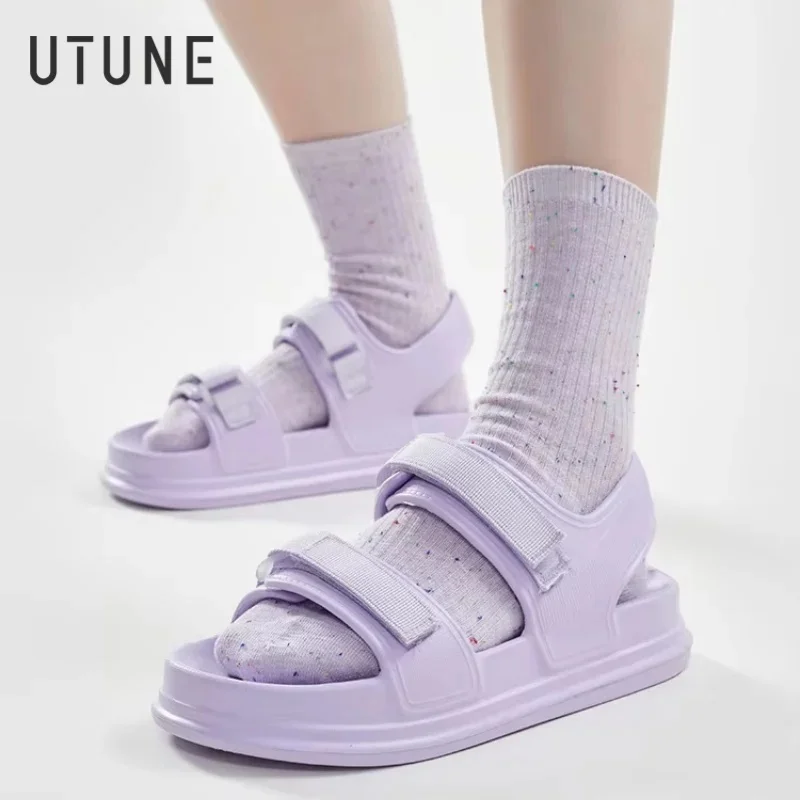 

UTUNE Fashion Patch Women's Sandals Summer Comfortable Platform Shoes Beach Outside Purple Slides Thick Sole Non-slip Slippers