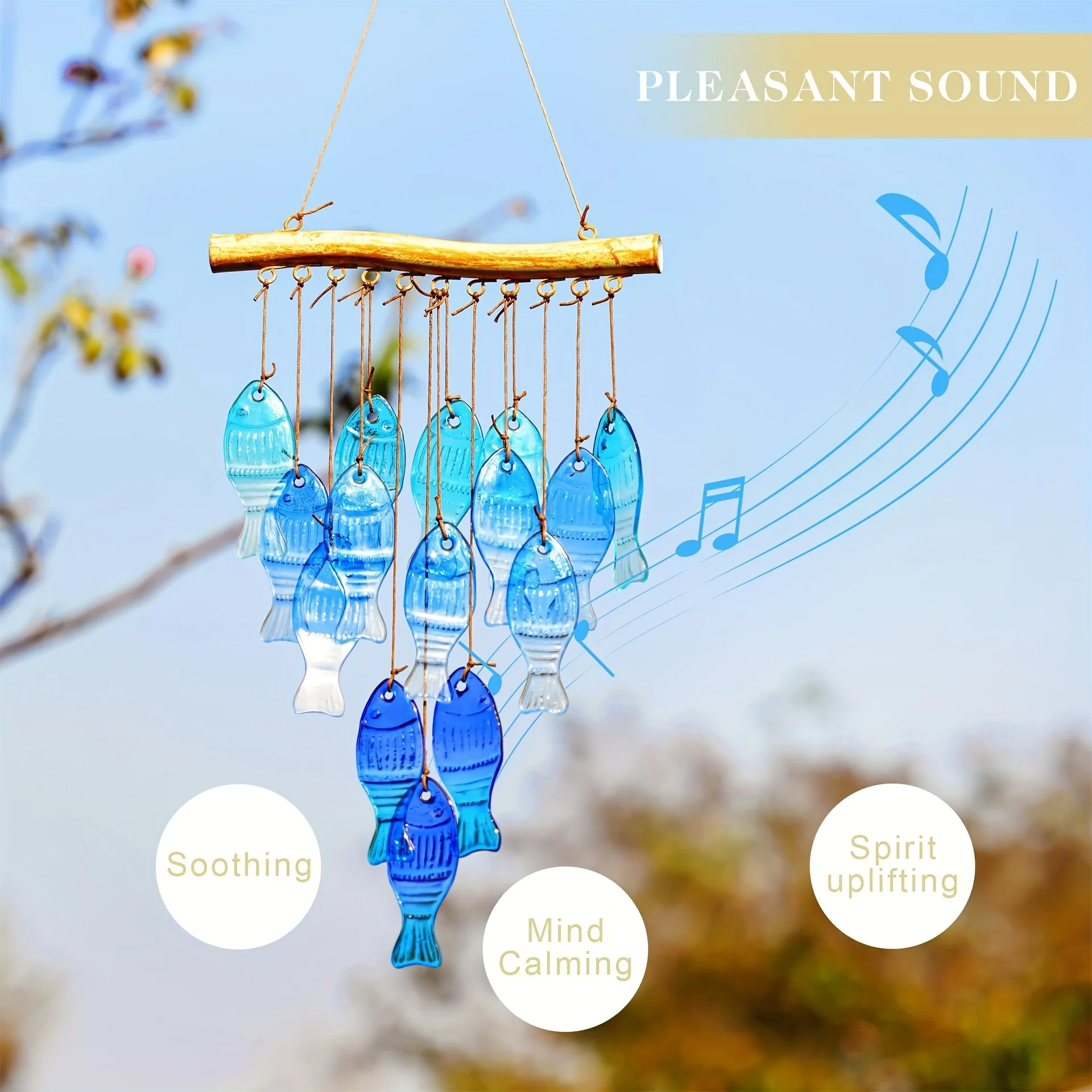 Handmade Blue Glass Fish Wind Chime - Outdoor/Indoor Hanging Decoration With Vibrant Spherical Fish, Garden, Terrace, Beach Part - view 3