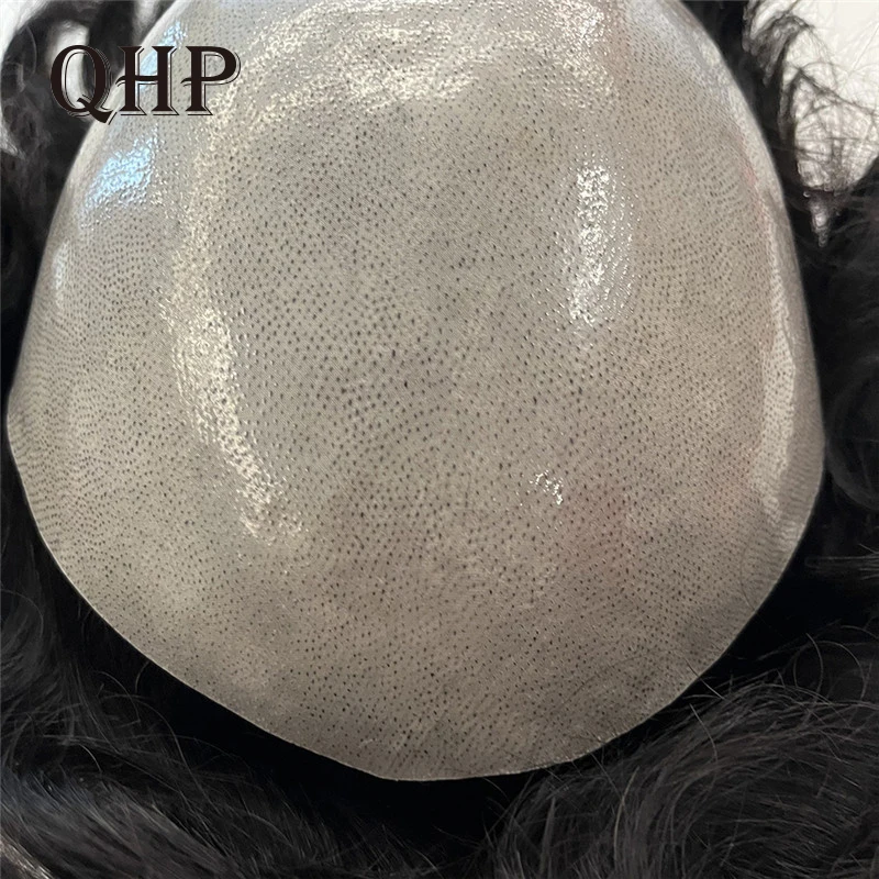 Men Toupee Replacement System Hairpiece 100% Human Hair Double Knot PU Mens Wig 120-130% Density Unit Capillary Prosthesis