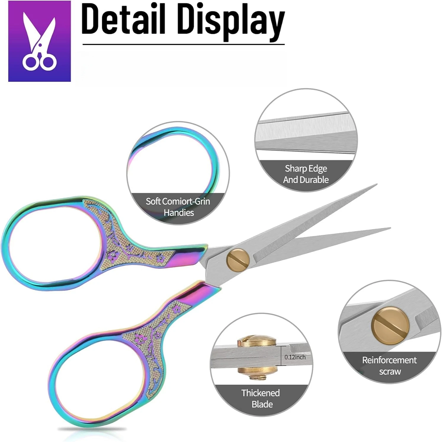 กรรไกรเย็บผ้าหัตถกรรมสแตนเลสแหลมขนาด 5 นิ้ว - อเนกประสงค์สำหรับงานเย็บปักถักร้อย, ตัดด้าย, งานฝีมือ, DIY และอุปกรณ์ศิลปะ