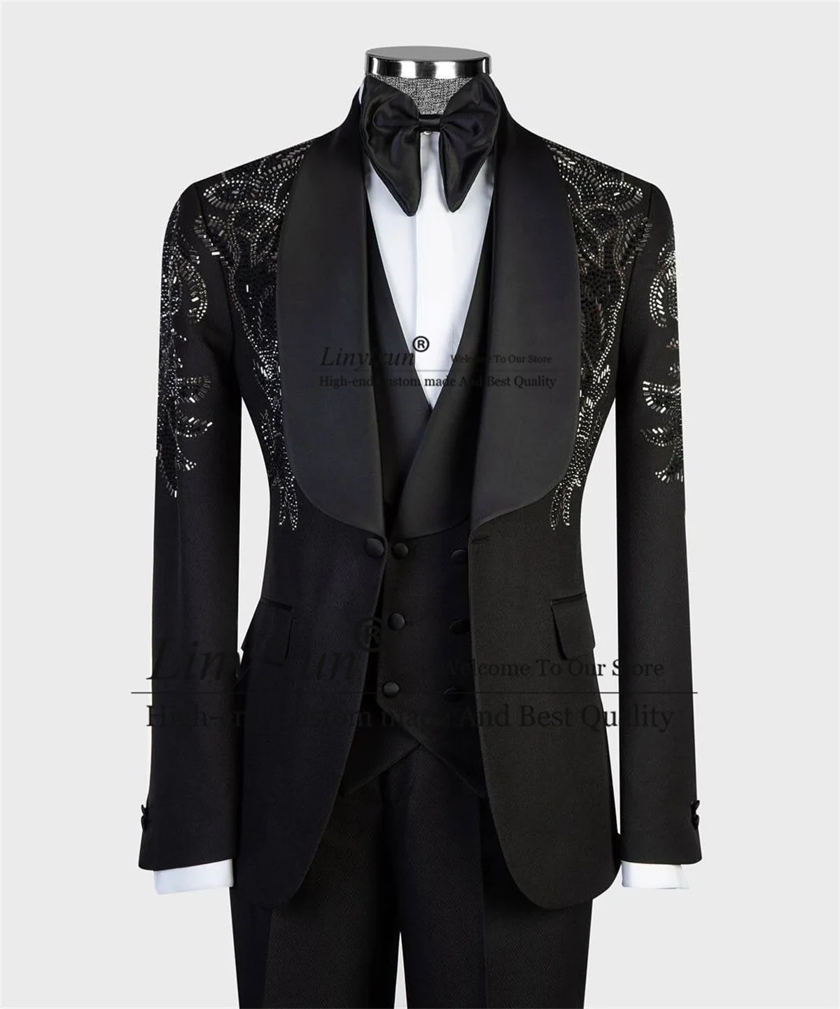 

Высококачественные тонкие мужские костюмы со стразами и бриллиантами, комплекты из 3 предметов, свадебные смокинги по индивидуальному заказу, тонкий пиджак для жениха с шалью и лацканами, Ropa Hombre