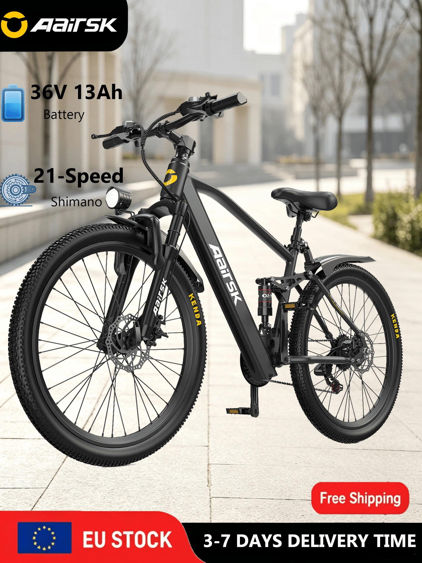 Aairsk Gt900 Elektrofahrrad 26-Zoll-Räder Hoher Rahmen 250W Motor 36V-13Ah Akku 21 Gänge
