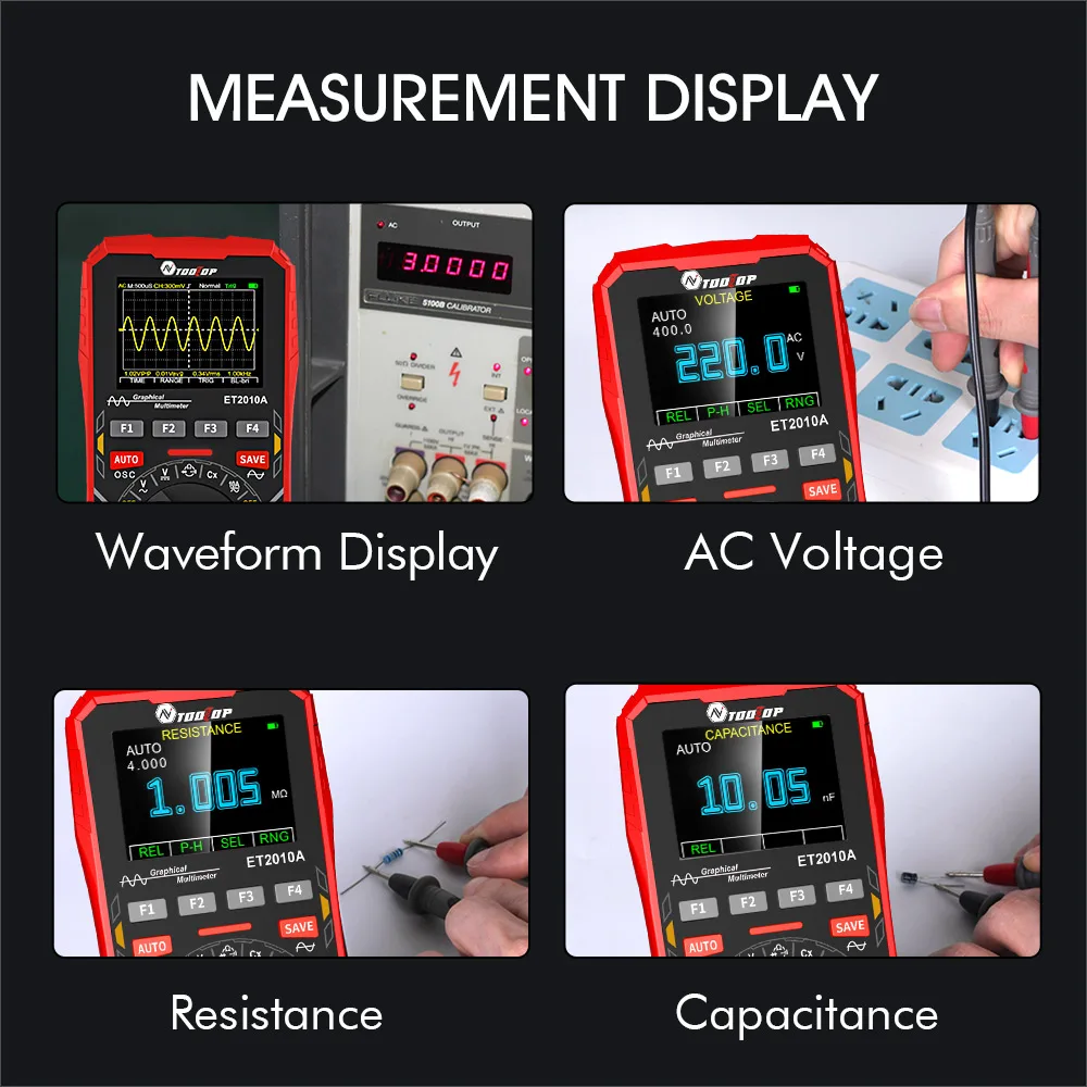 TOOLTOP ET2010A oscyloskop cyfrowy multimetr kolorowy ręczny 1Mhz 2.5MSps oscyloskop AUTO AC/DC 600V multimetr graficzny