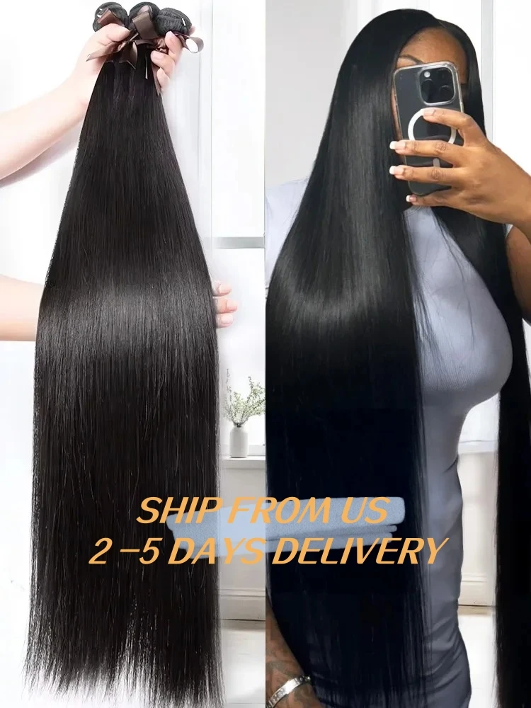 YKB 30 40 Inch Bone Straight Human Hair Bundles Deal 12A Indian Virgin 3 4 Bundles 100% Raw Hair Extensions Natural Color Remy