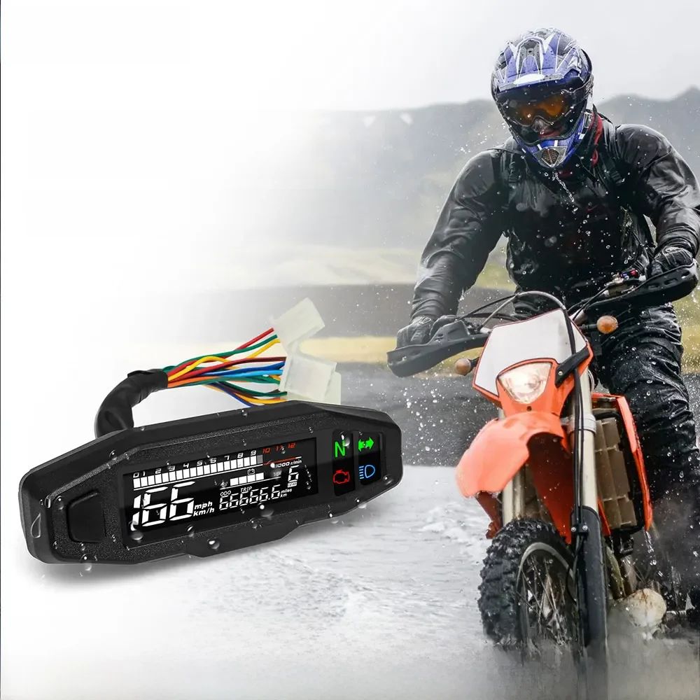AD Universele motorfietssnelheidsmeter Digitale snelheidsmeter LED-toerenteller Dashboard Instrumentenpaneelmeter LCD-scherm Y-beugel - afbeelding 2
