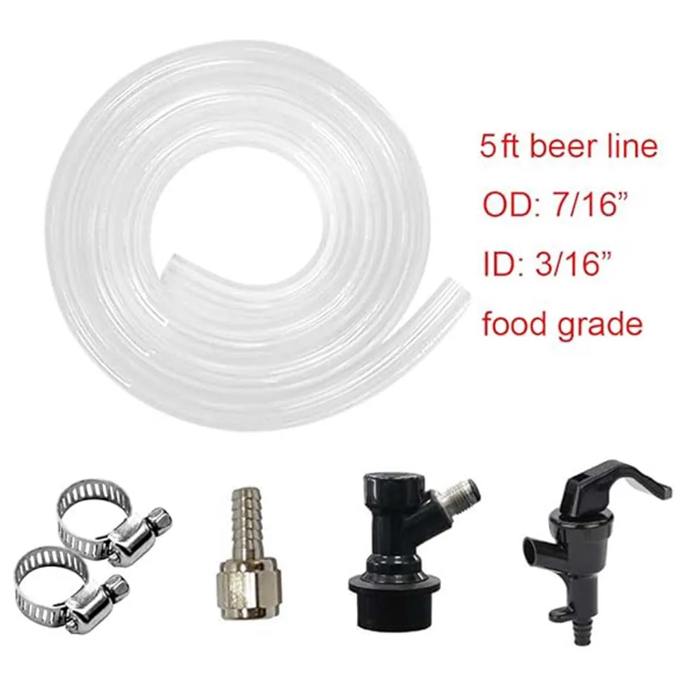 5ft Ball Lock Beer Line Assembly Liquid Line Picnic Tap Ball Lock Quick Disconnect Faucet Food Safe Clear Tube Kit