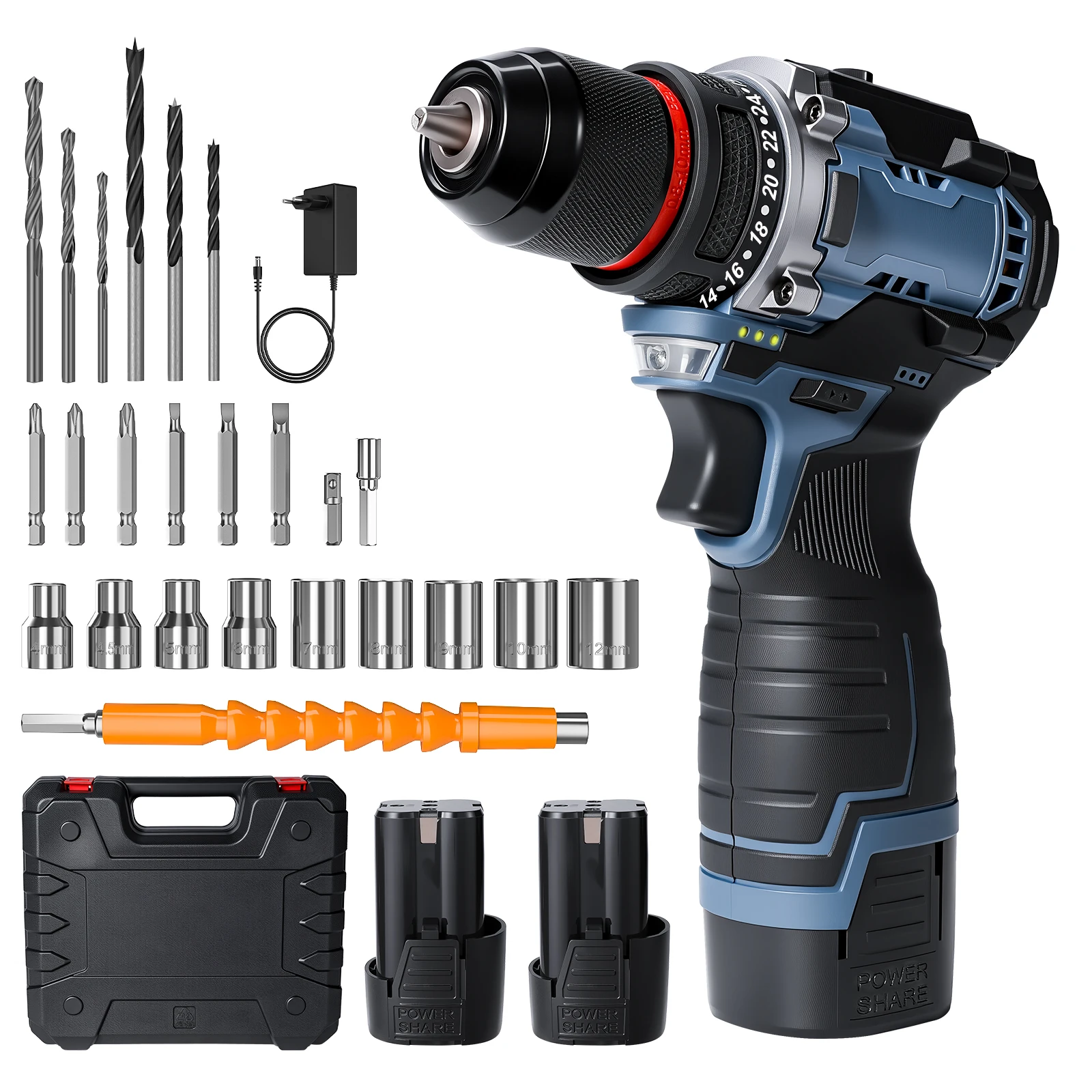 16,8 V bürstenloser Mini-Akku-Bohrschrauber, 55 N·m maximales Drehmoment, 24+1 Drehmomenteinstellungen, 0–1850 U/min, 1–10 mm Bohrfutter, ABS-Kunststoffgehäuse, tragbares Elektrobohrwerkzeug mit