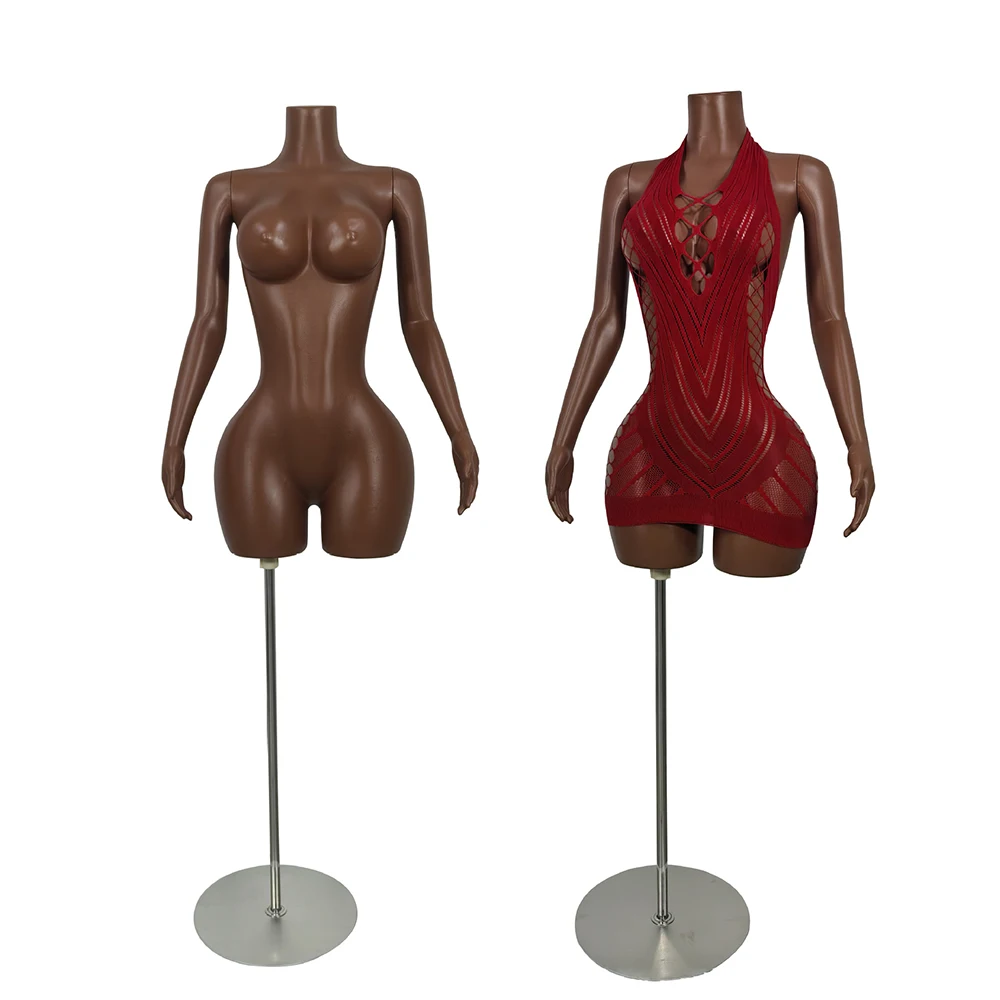

coffee color mannequin femme corps torso upper body doll girls For adults plastic big hip bust headless manikin with stand