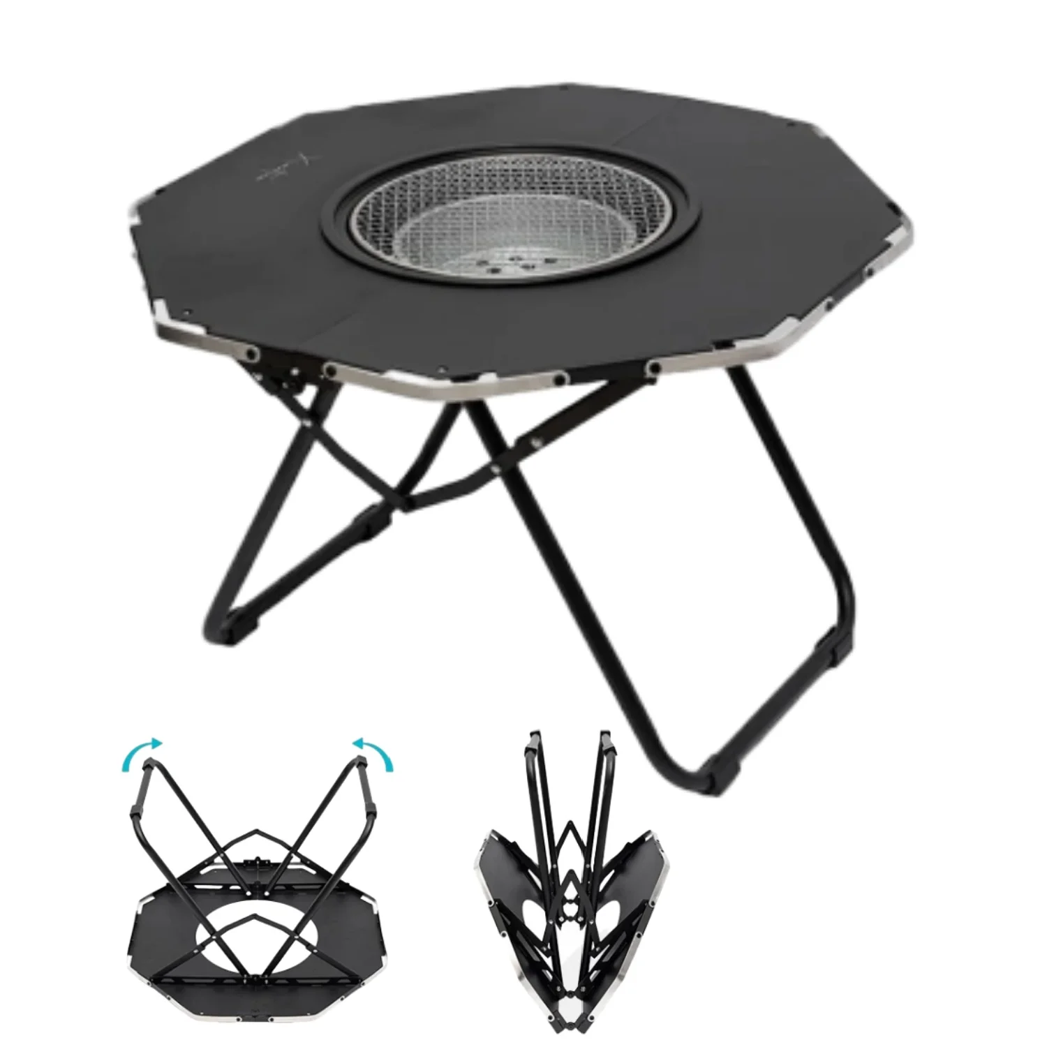 Camping Folding BBQ Brazier Table One-action Barbecue Octagon Picnic Table With Charcoal Stove Grill Patio Tea Boiling