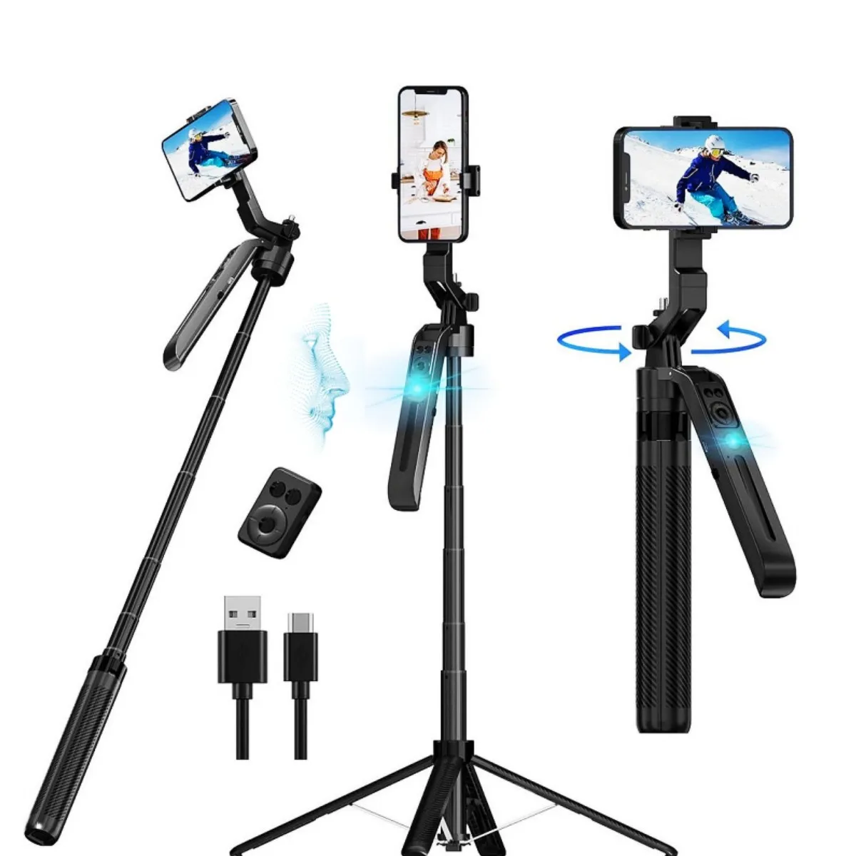 

1,8 м следящийся штатив с защитой от сотрясений, панорамирование, наклон, палка для селфи, стабилизатор подвеса для смартфона с Bluetooth-пультом дистанционного управления, интеллектуальный