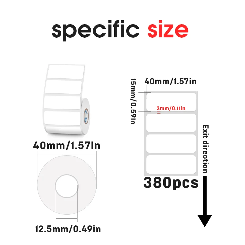 40x15mm White Thermal Label Sticker Paper Clothing Commodity Price Food Tag Self-Adhesive Labels 380pcs/roll for Printer