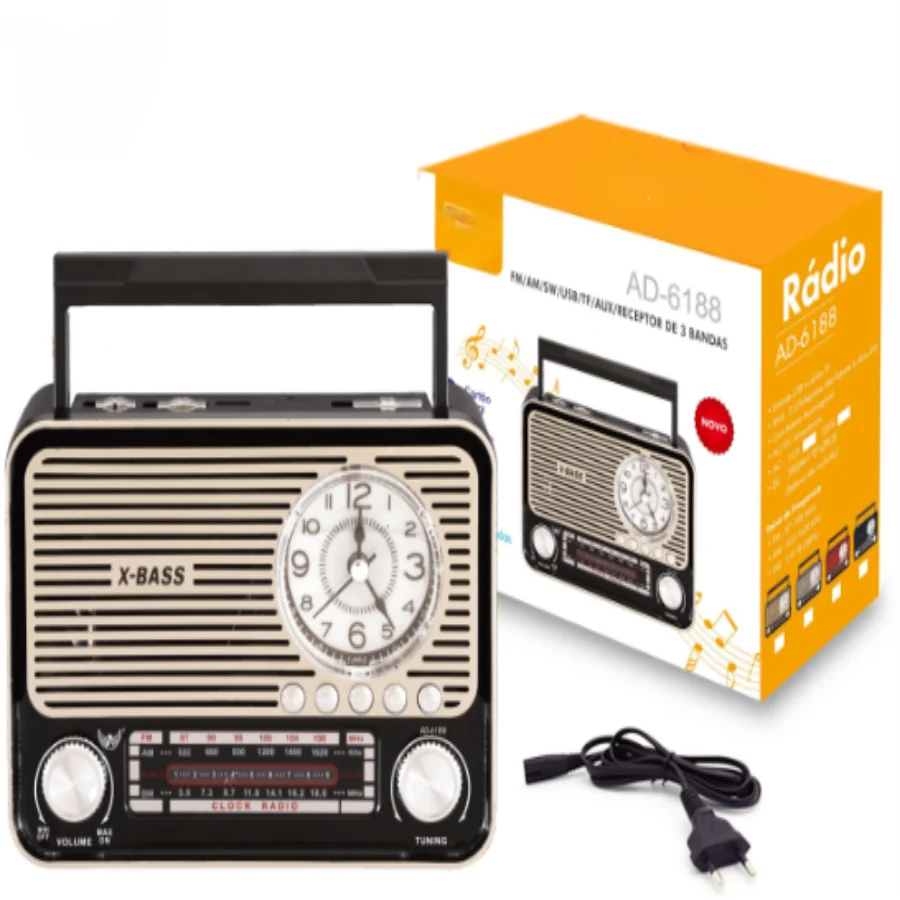 Rádio AM FM SW estilo retrô com Bluetooth e lanterna AD-6188