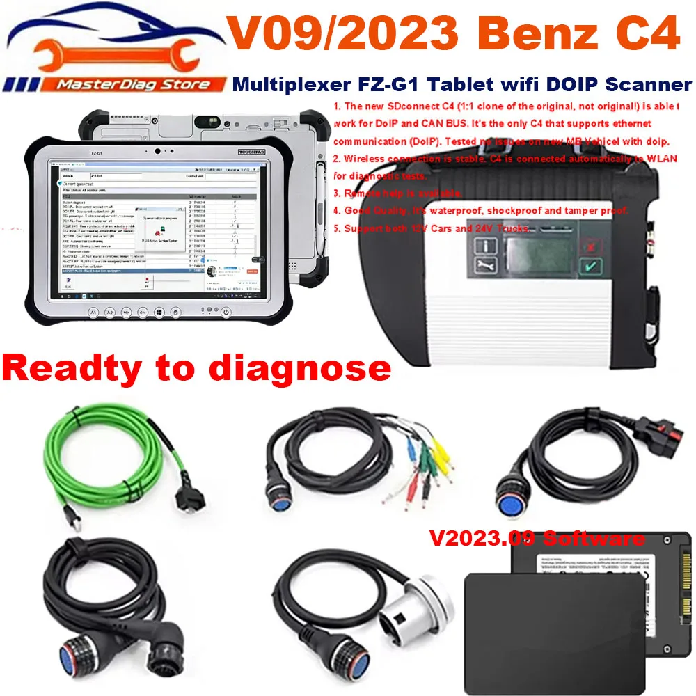 A+++ MB Star C4 DOIP SD Connect Diagnostic Tool with FZ-G1 Tablet V2023.09 Software for Car Truck Full System Scan Ready to Use