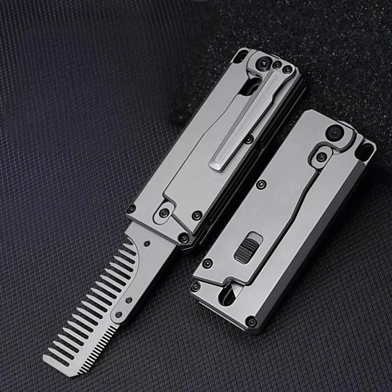 EDC Titanium Pocket Folded Comb Multifunction Men Women Pet Hair Beard Comb