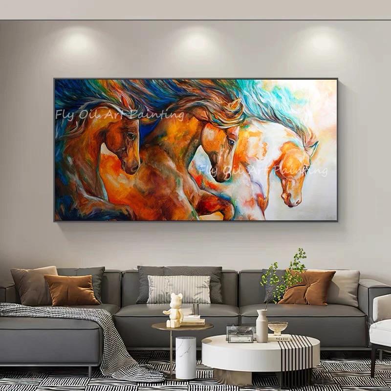 

100% Hand Painted Modern Abstract Running Horse Classci Picture Thick Oil Painting On Canvas home decoration as a gift