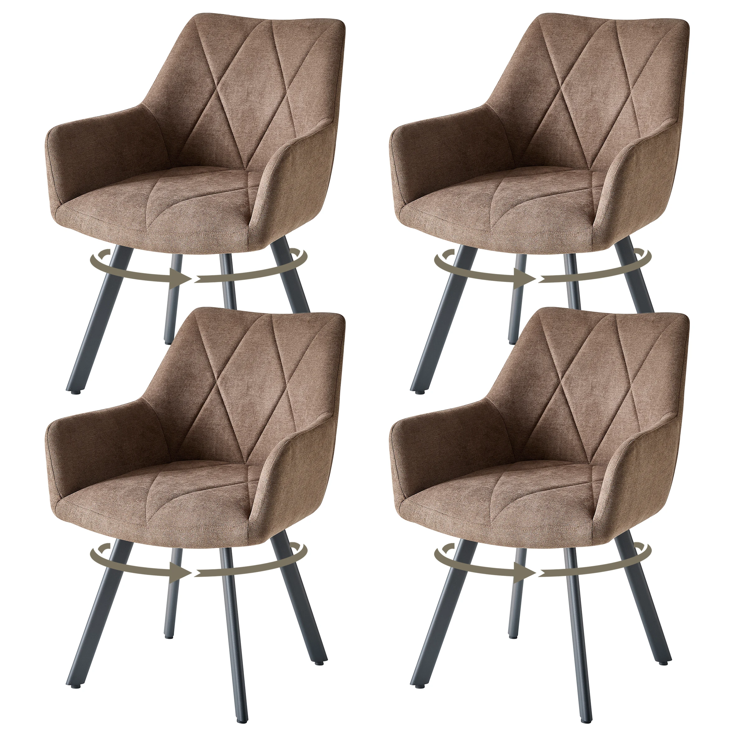 EGOONM 2/4 Stück moderne drehbare Esszimmerstühle mit Armlehnen, Stoffbezogene Stühle, 360° drehbar °   Drehbare Seitenstühle mit Metallbeinen