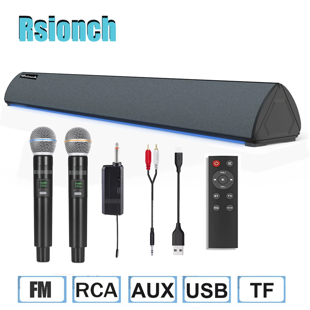 

Rsionch Column Karaoke Speaker Soundbox with Microphone FM Radio Soundbar Wireless Mic Wall-Mounted Speakers for Home KTV Party