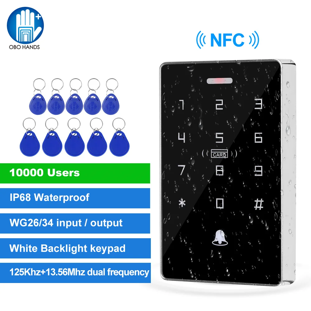 Outdoor Access Control System Kit Set Waterproof RFID Keypad 125KHz 13.56MHz NFC + 180KG Electric Magnetic Lock Strike Locks