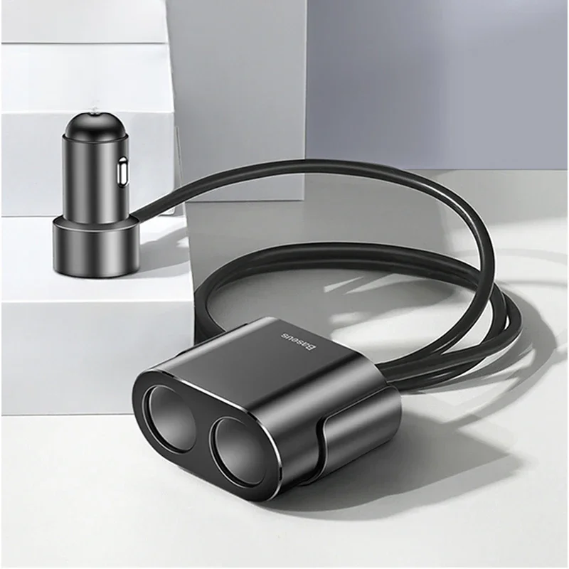 Baseus-divisor de isqueiro, carregador de carro USB duplo, adaptador para telefone, carregamento Cam