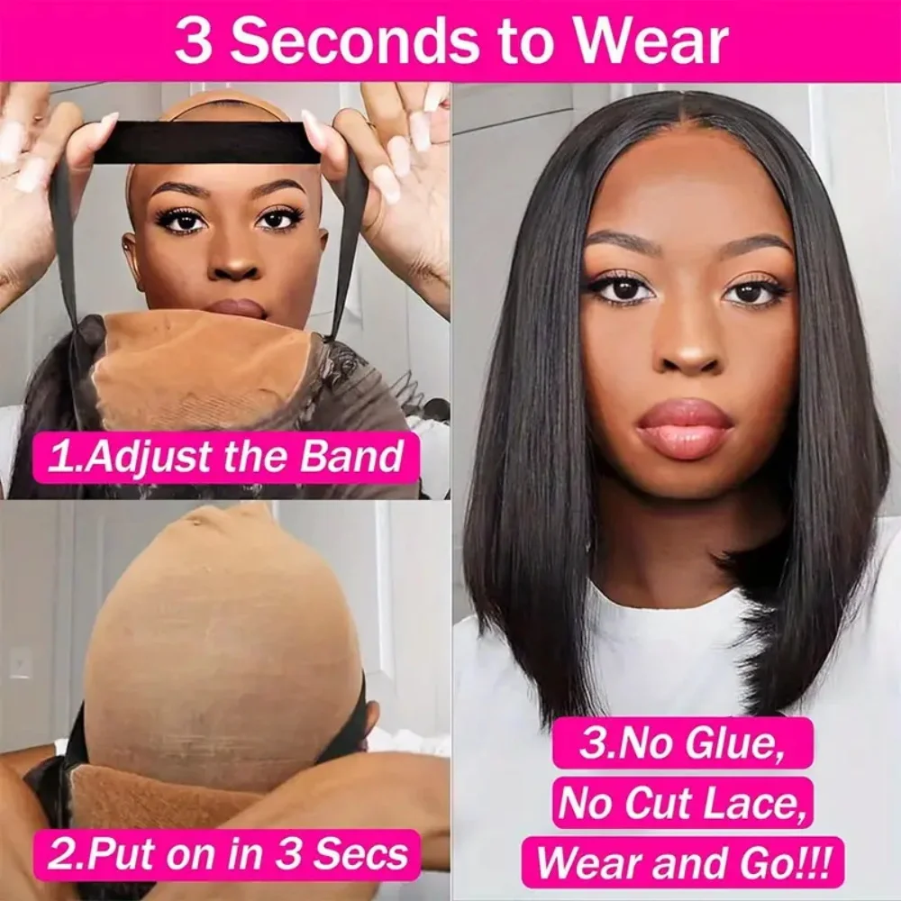 7x6 Glueless Wig Human Hair Ready To Wear And Go Preplucked Brazilian Straight Bob Glueless 6x4 Lace  Human Hair Wigs For Women