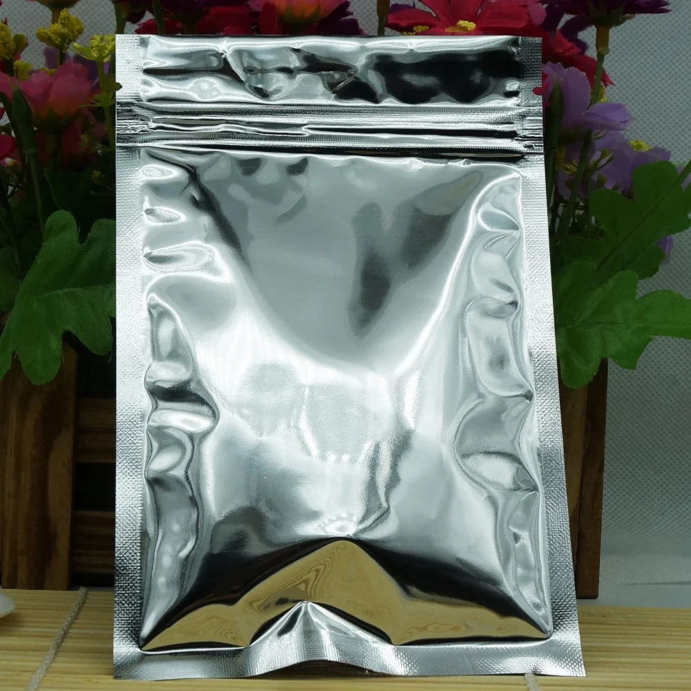 Torebki z folii aluminiowej z posrebrzaną powłoką, zamykane na zamek błyskawiczny, 9x14cm, 100 sztuk - Plastikowe woreczki klasy A z możliwością ponownego zamykania, z zamkiem błyskawicznym, do pakowania prezentów, orzechów. — zdjęcie 2