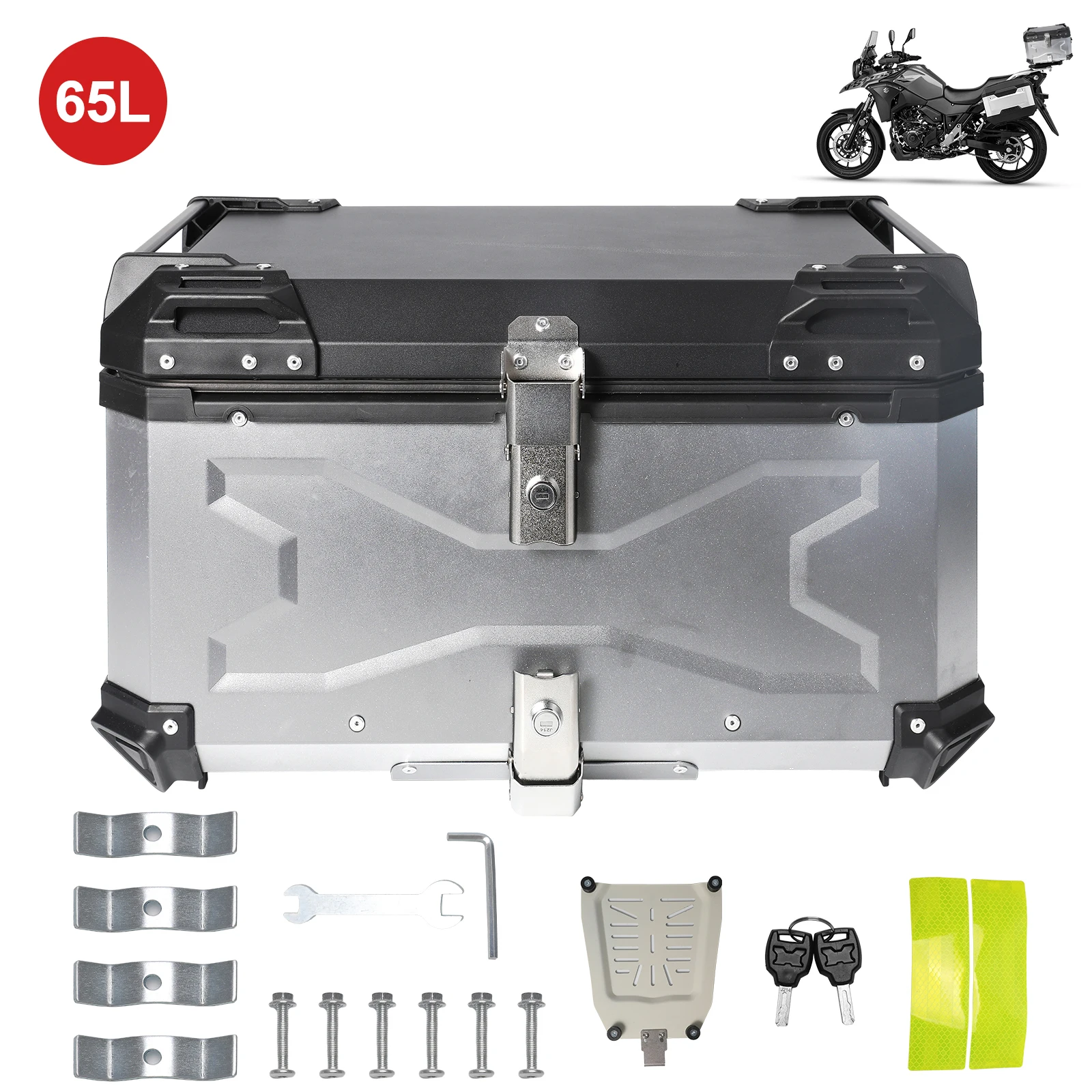 55L/65L Motorrad-Topcase aus Aluminiumlegierung, wasserdichter Motorrad-Heckkoffer, Gepäckbehälter, stoßfestes und schnell zu öffnendes Design, Motorrad-Heckkoffer, Gepäckaufbewahrungsboxen
