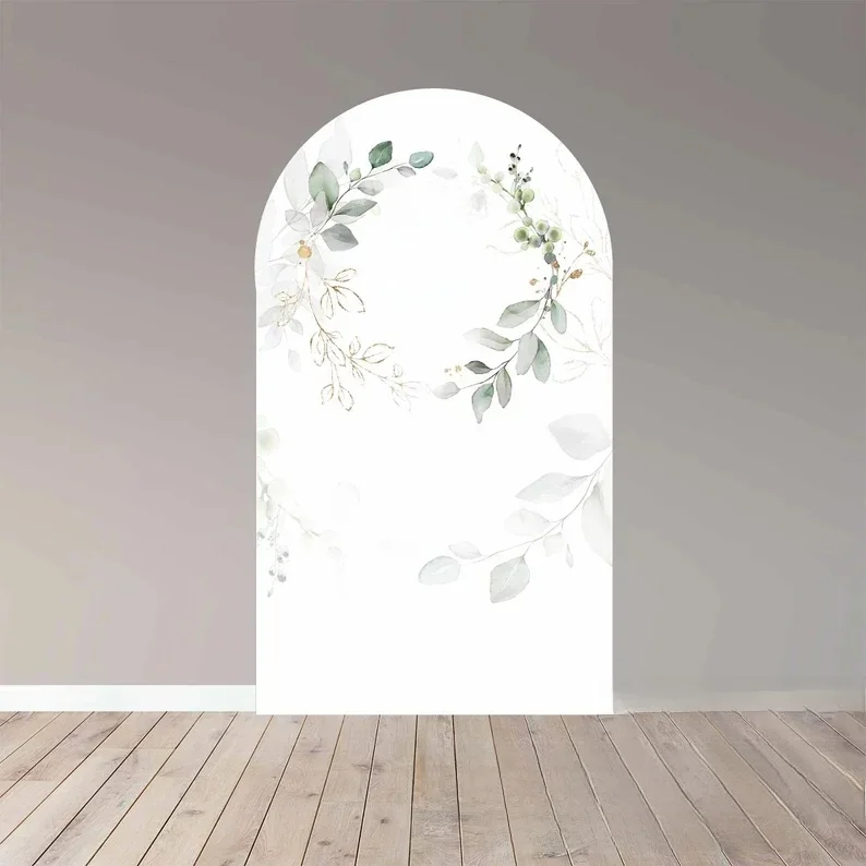 Mehofond dieu bénisse arqué toile de fond bébé baptême croix d'or aquarelle peint Floral fête d'anniversaire feuilles vertes décorations