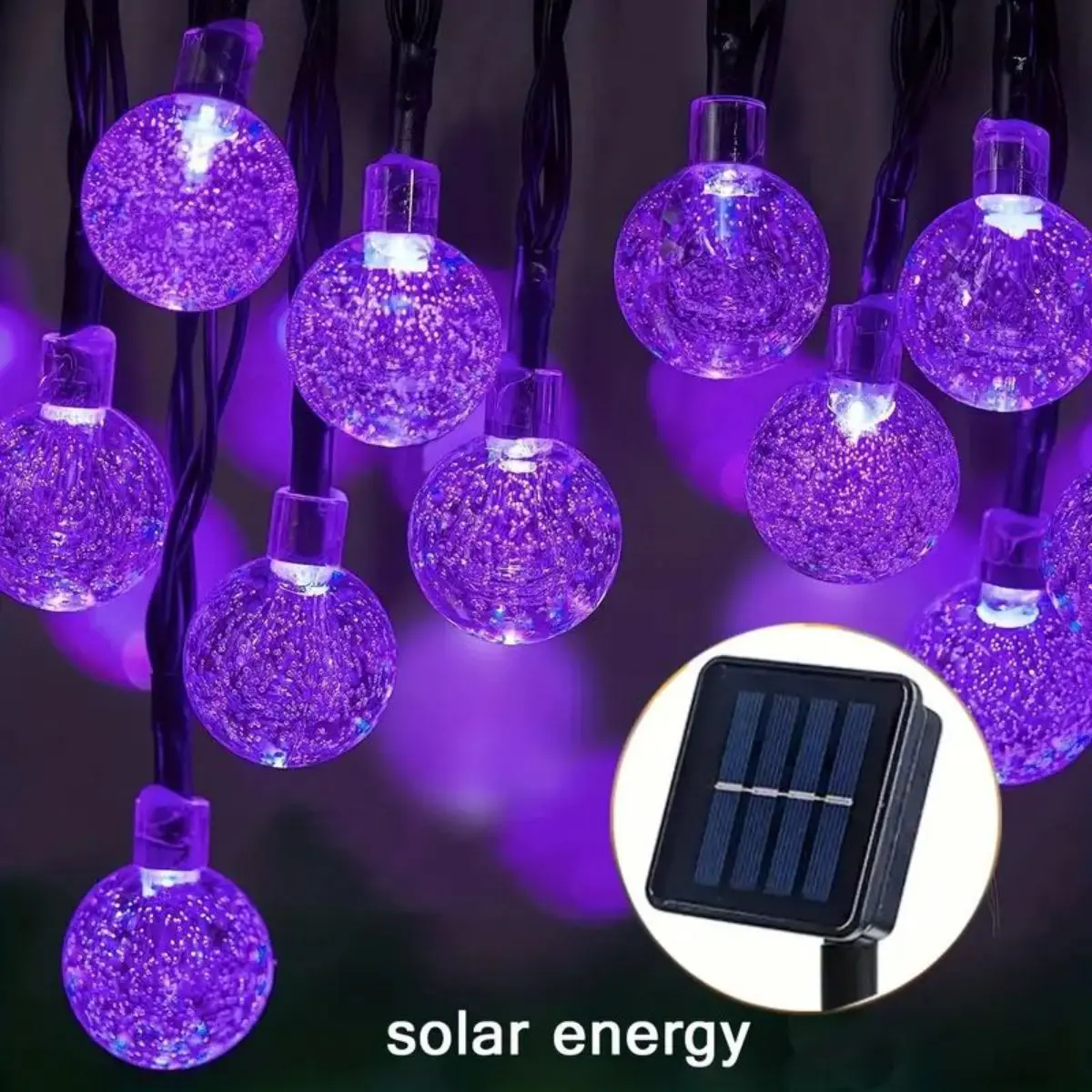 1pc Solar Purple Bubble Ball String Light, 8 Functions, Ball Diameter 1.7cm/0.67inch, Halloween Decorative Lights