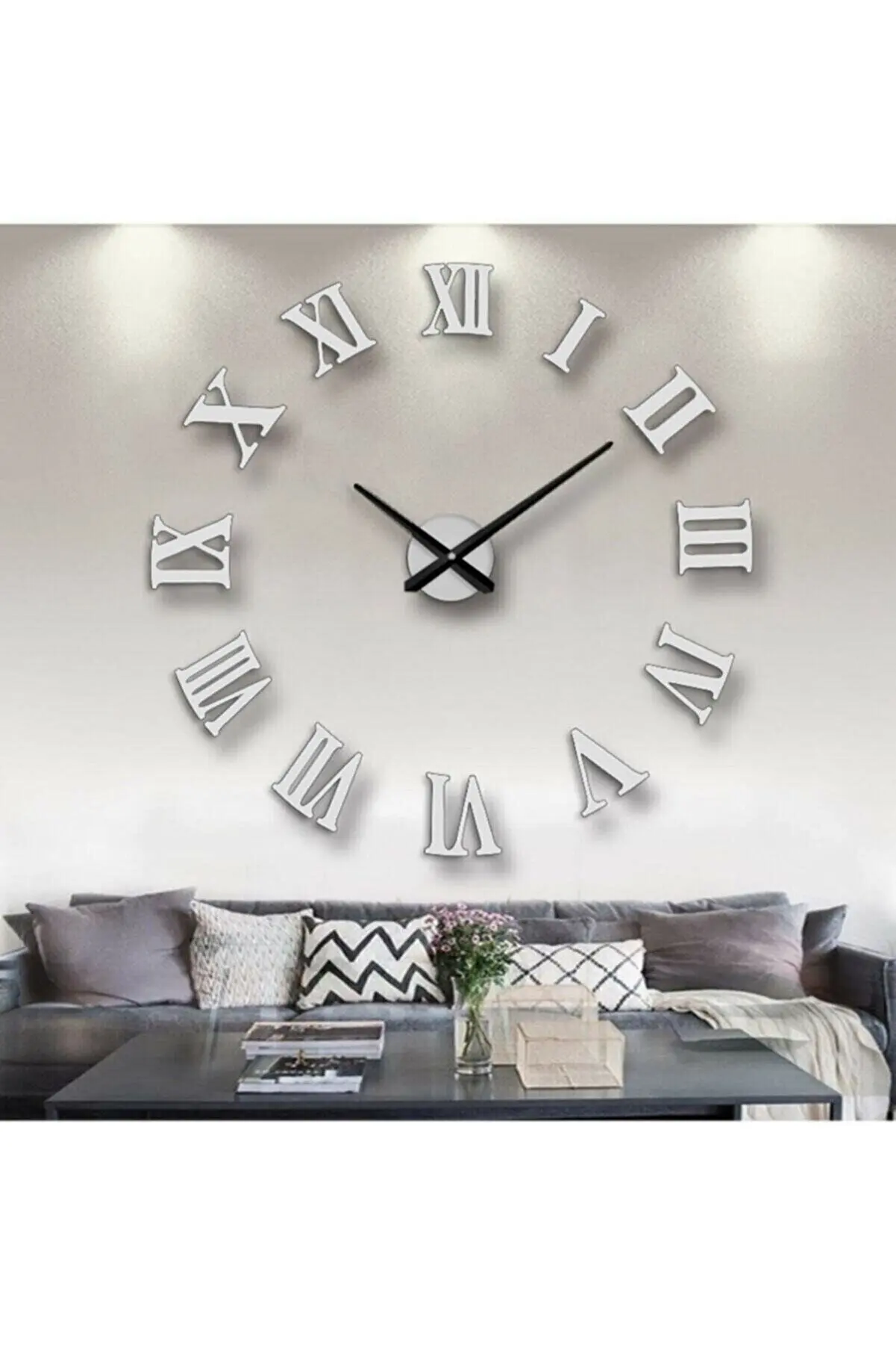 Turkish 3D Large Roman Numeral Acrylic Mirror Wall Clock Sticker Fashion Quartz Clocks Watch Home Decoration Living Room Sticker