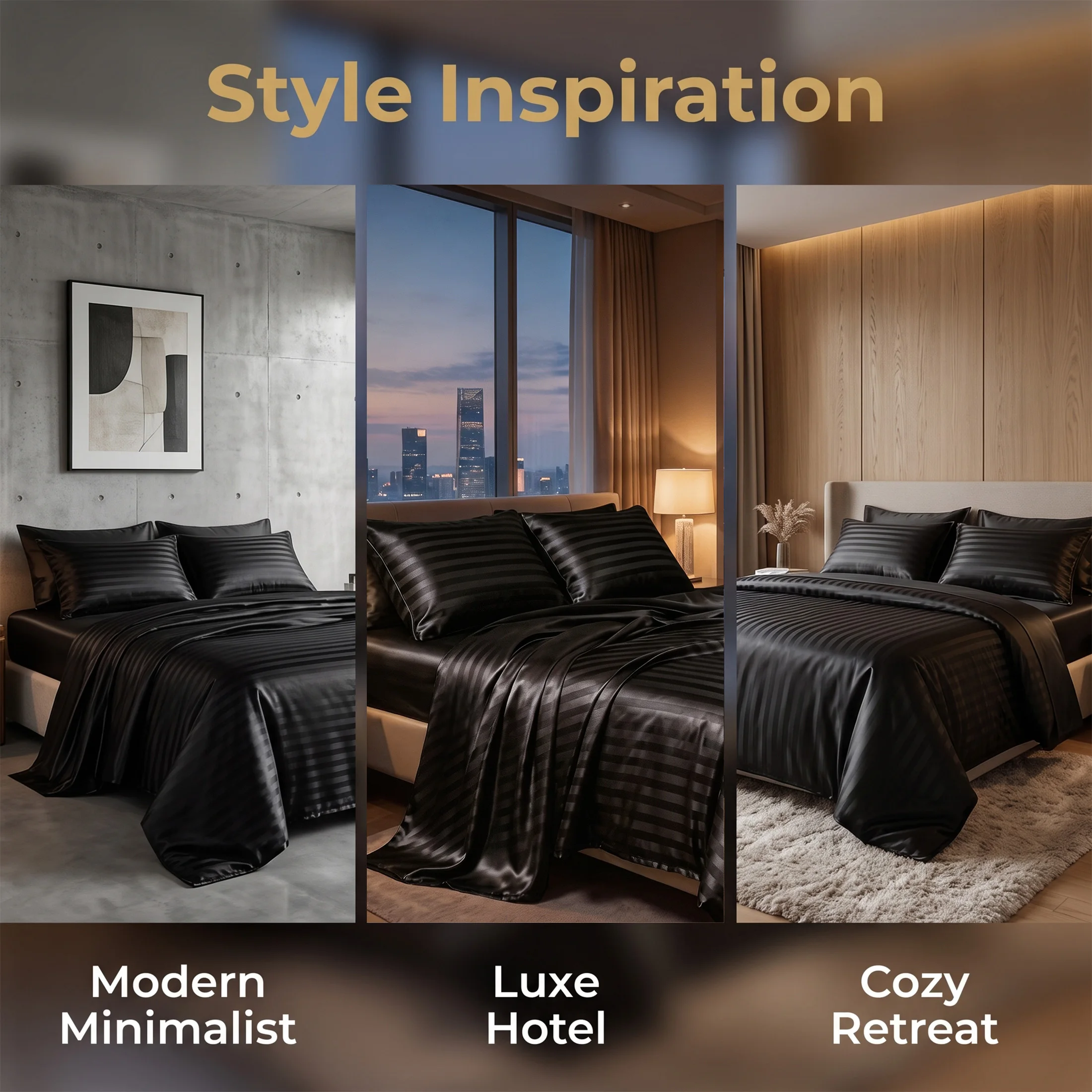 Satin 4-Piece Sheet Set, Silky Skin-Friendly Fitted Sheet, Flat Sheet & Pillowcases, Cool Touch Bed Linen, All Season Bedding, Ideal for Bedroom, Dorm & Apartment, Fall Home Refresh & Back To School Essentials
