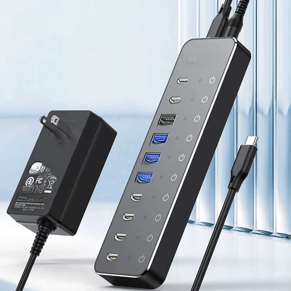 RSHTECH 10 w 1 Hub USB C 10 Gb/s USB-C z indywidualnymi przełącznikami dotykowymi Wieloportowa stacja dokująca z rozdzielaczem dla laptopów MacBook PC — zdjęcie produktu 7