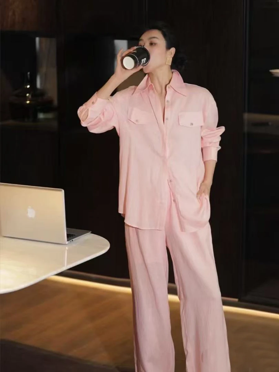 

Elegant casual minimal pure linen set of clothes