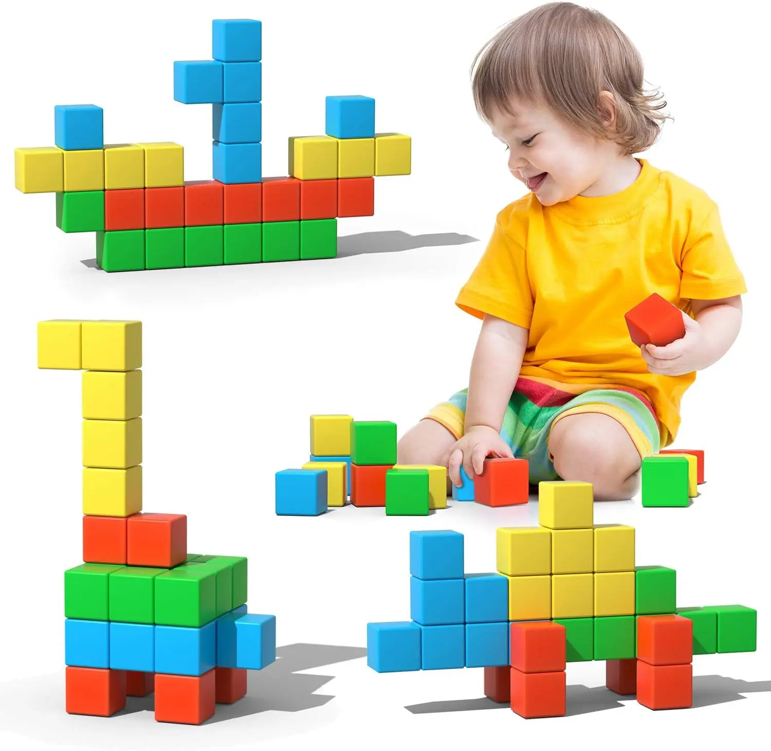 Ensemble de blocs de construction magnétiques pour enfants-35 pièces Cubes magnétiques colorés pour les tout-petits garçons et filles âgés de 3 ans et plus-jouet éducatif STEM B