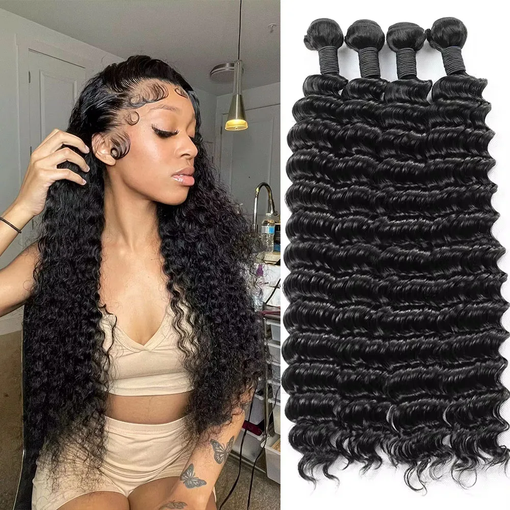 

Deep Curly Wave Human Hair Bundles 1/3/4 Pcs 100% Unprocessed Virgin Human Hair Bundles Natural Color Burmese Curly Hair Bundles