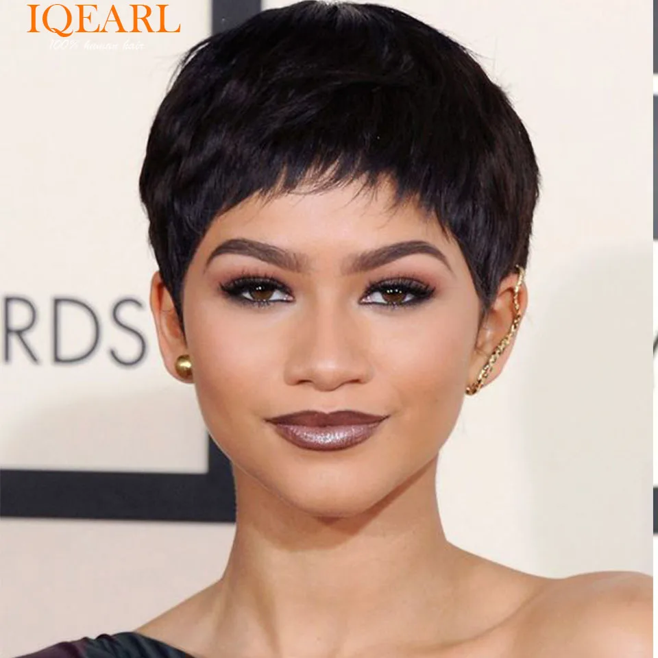 Short Pixie Cut Wig Straight Human Hair Bob Wigs For Black Women Machine Made Wigs With Bangs Glueless Wig Human Hair Wigs