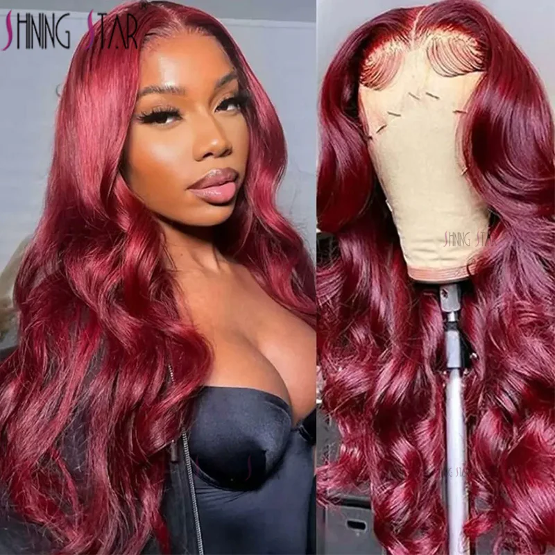 

99J Burgundy 13X6 Lace Front Wig Body Wave Colored Transparent Lace Wig 13X4 Hd Lace Frontal Wig Human Hair Wigs Red Wig Remy